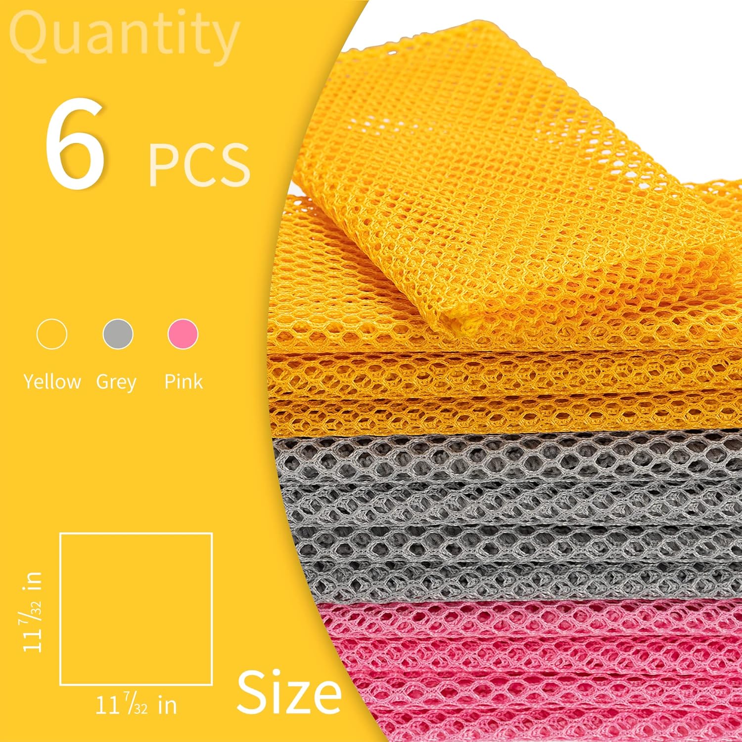 6Pcs Dish Wash Net,Innovative Mesh Cloth,Ultra Non-Scratch Dish Rags for Washing Dishes,100% No Odor/Quick Dry,Perfect Scrubber,Dish Sponges for Washing Dishes Yellow/Pink/Gray