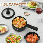 HYTRIC Hot Pot Electric, 1.5L Portable Non-stick Frying Pan, Electric Cooker for Steak, Egg, Pasta, Ramen Cooker with Dual Power Control, Mini Electric Pot for Office, Dorm Room Essential, Black