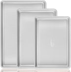 HONGBAKE Baking Sheet Pan Set, Cookie Sheets for Oven, Nonstick Half/Quarter/Jelly Roll Pans with Diamond Texture Pattern, Heavy Duty Cookie Tray, Silver