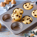 Muffin Cake Pan, 13-inch Non-Stick 6-Cavity Cupcake Pan Bakeware for Oven Baking (Champagne Gold)