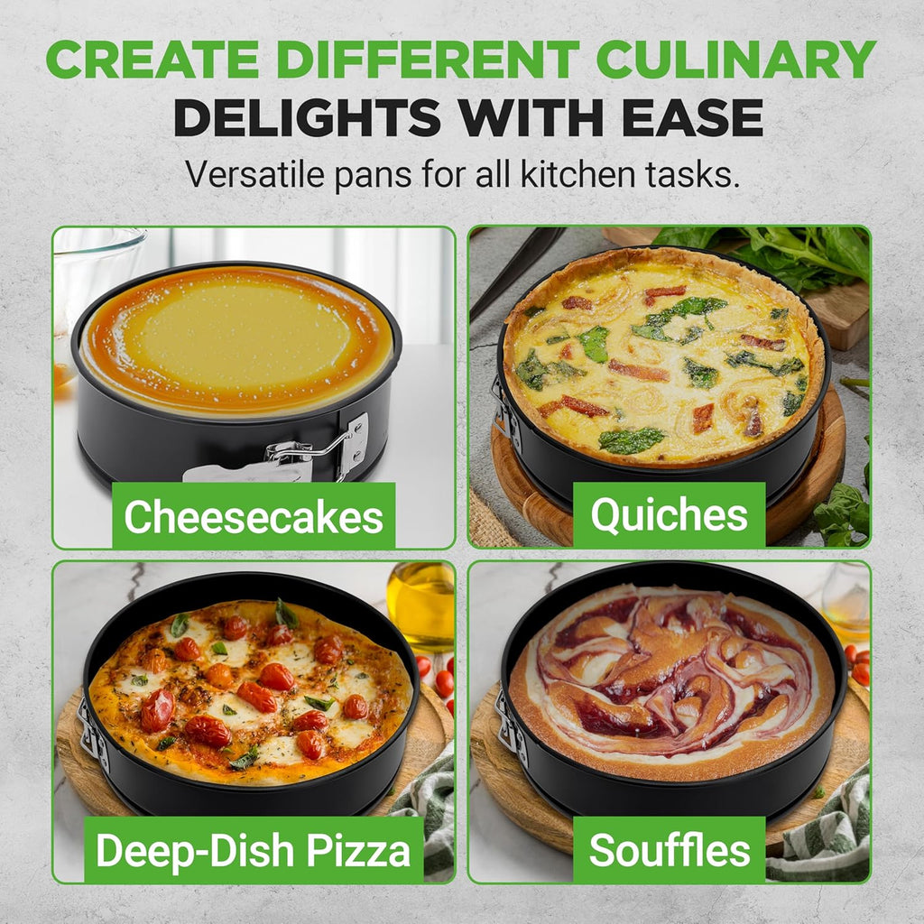 NutriChef 9 Inch Nonstick Cheesecake Springform Cake Pan | Stainless Steel Clasp & Removable Bottom | Durable Carbon Steel Cheesecake Pan | Easy to Clean | Includes 100 Parchment Papers | Black
