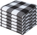 PurpleEssences Waffle Weave Plaid Dish Cloths, 100% Cotton - 12 x 12 Inches, Ultra Soft Absorbent Quick Drying Dish Towels Buffalo Check Dish Rags for Kitchen, 6 Pack - Spring Summer- Black and White