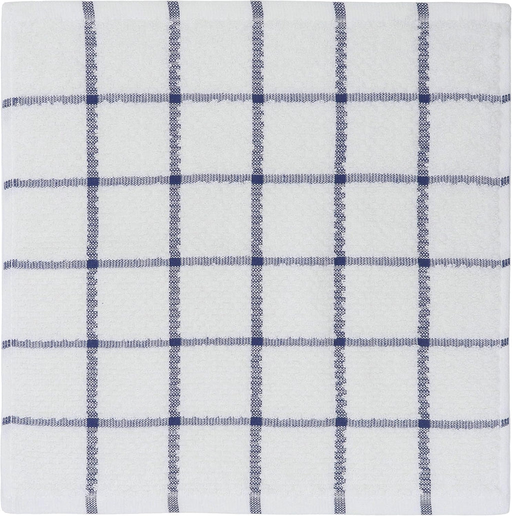 Cotton Grid Dish Cloths, Terry Cleaning Rags, 12 x 12 Inches, Light and Soft, Quick Drying Dish Rags, 8pc/Set (Blue Multi)