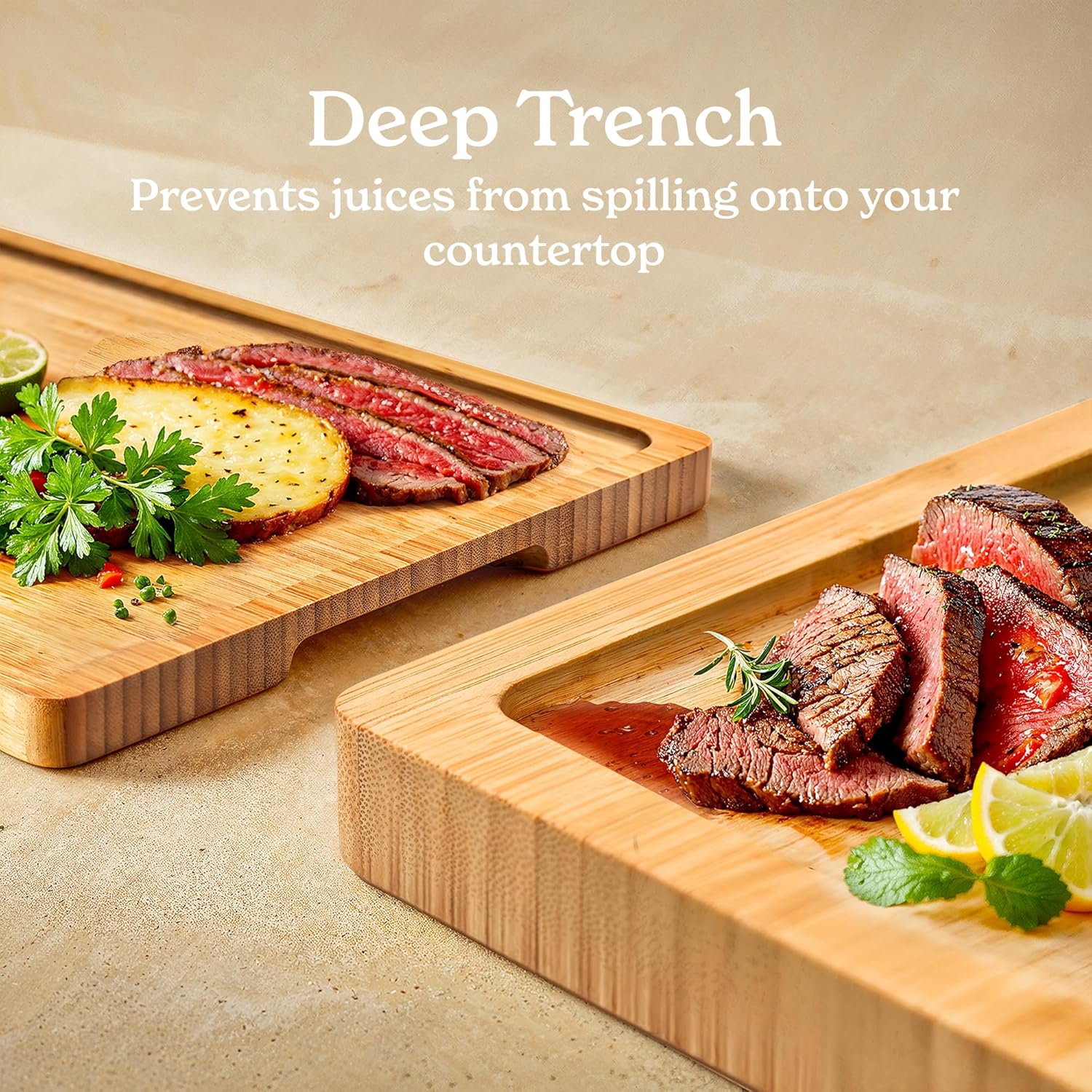 SMIRLY Large Bamboo Cutting Board for Kitchen: Large Bamboo Cutting Board with Juice Groove, Wooden Cutting Boards for Kitchen, Butcher Block Cutting Board Wood