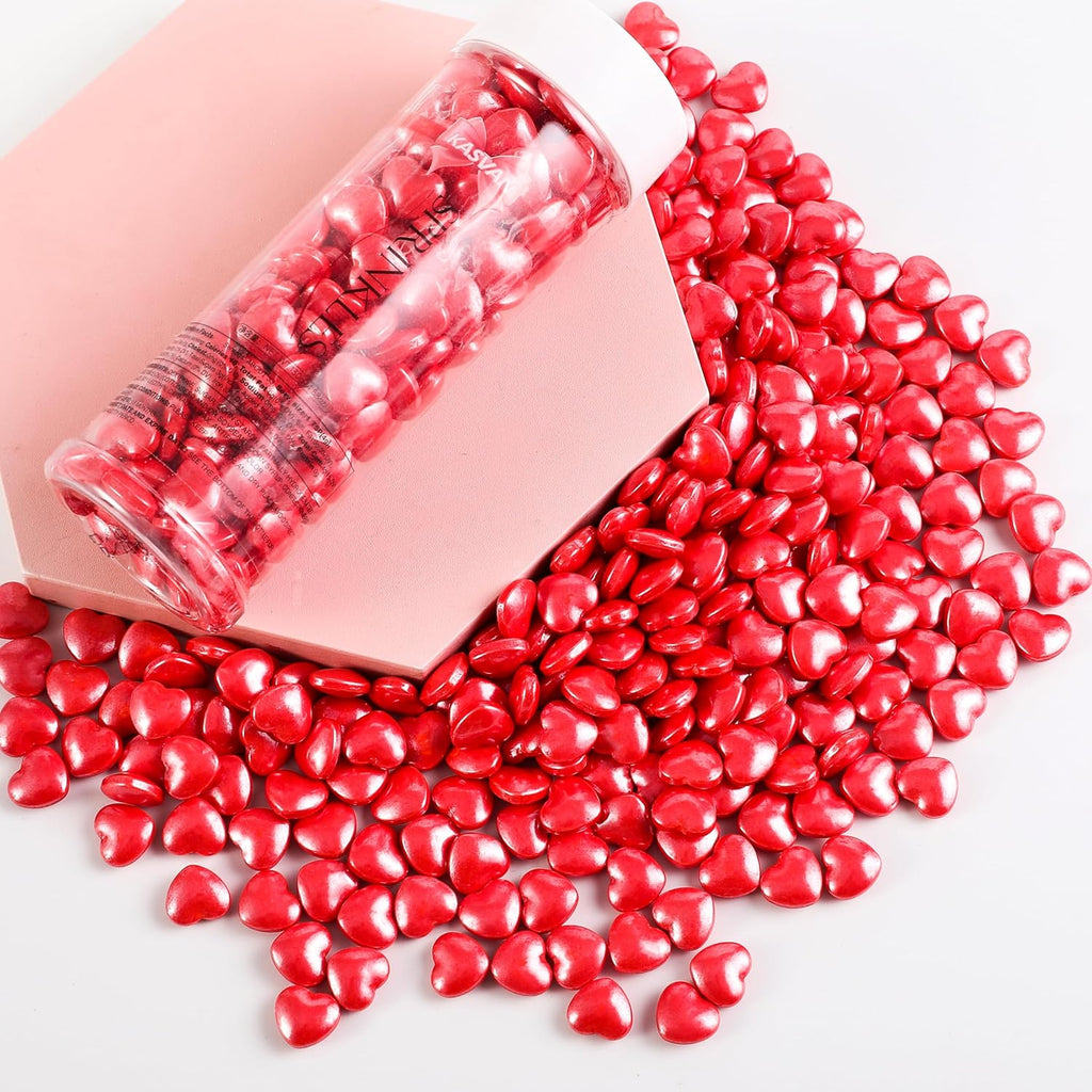 Kasvan Mixed Heart Shapes Sprinkles - Edible Candy Pearls 130g/4.58 Oz, Mix Size, Baking Cake Decorations, Ice Cream Toppings and Cookie Decorating, Wedding Party Chirstmas Supplies (Red)