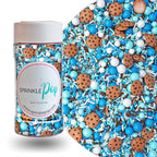 Sprinkle Pop Cookies & Milk Sprinkle Mix| Blue and White Sprinkles with ~12 Hand Piped Chocolate Chips Cookies and Brown Pops| Decorating Sprinkles Made in USA For Birthday Cake Cupcakes Donuts, 4oz