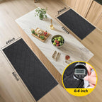 JSEI Non-Slip Kitchen Rugs, Self Adhesive No Sliding Kitchen Mats Set of 2, Soft Washable Absorbent Floor Mat for Kitchen, Bathroom, Laundry Room, Bedroom, 24”x36”+24”x60”, Dark Grey, Diamond Pattern