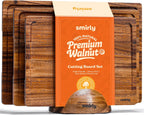 SMIRLY Walnut Wood Cutting Boards for Kitchen, Set of 3 with Holder Large - Small, Walnut Wooden Cutting Board Set with Deep Juice Grooves, Non Toxic Serving Tray, Perfect Mother's Day Gifts