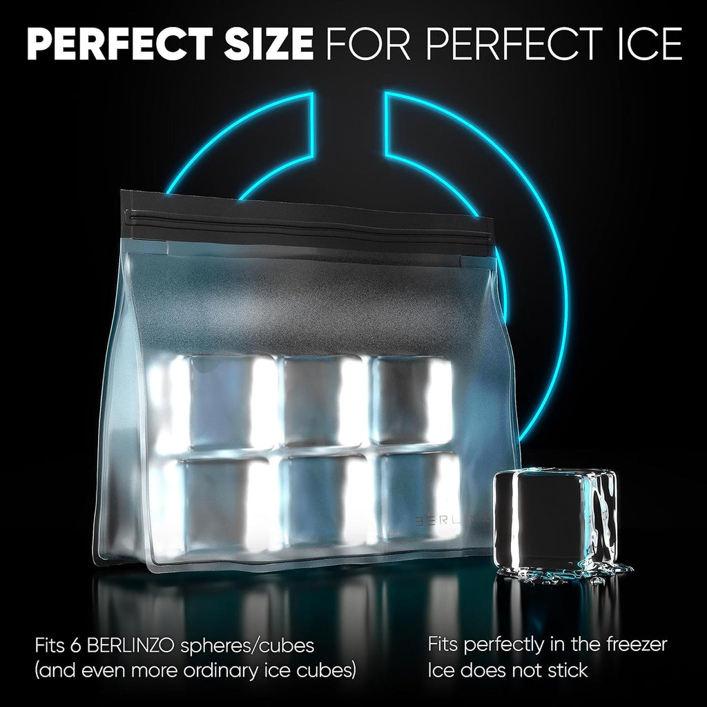 Berlinzo Reusable Ice & Food Storage Bag - Freezer Safe, Leakproof, BPA-Free Silicone, Plastic-Free Lunch Bag - One Bag