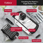 Fullstar Mandoline Slicer for Kitchen, Fruit Cutter, Cheese Grater, Cucumber Slicer, Veggie Spiralizer, Food Cutter & Kitchen Gadgets with Safety Glove (11 in 1, Clear)