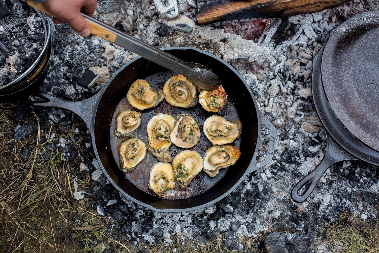Lodge 13-1/4 Inch Cast Iron Pre-Seasoned Skillet – Signature Teardrop Handle - Use in the Oven, on the Stove, on the Grill, or Over a Campfire, Black