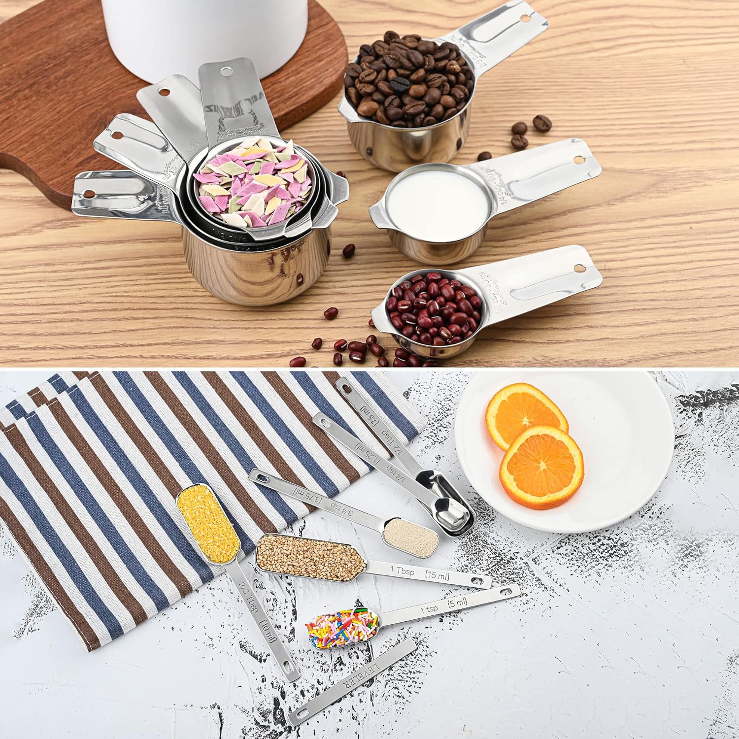 Smithcraft Measuring Spoons Set of 9 with Leveler, Metric & US 18/8 Stainless Steel Measuring Spoons Set for Baking&Kitchen, Metal Long Handle Measuring Spoon for Spice, Nesting Measure Spoon Fit Jar