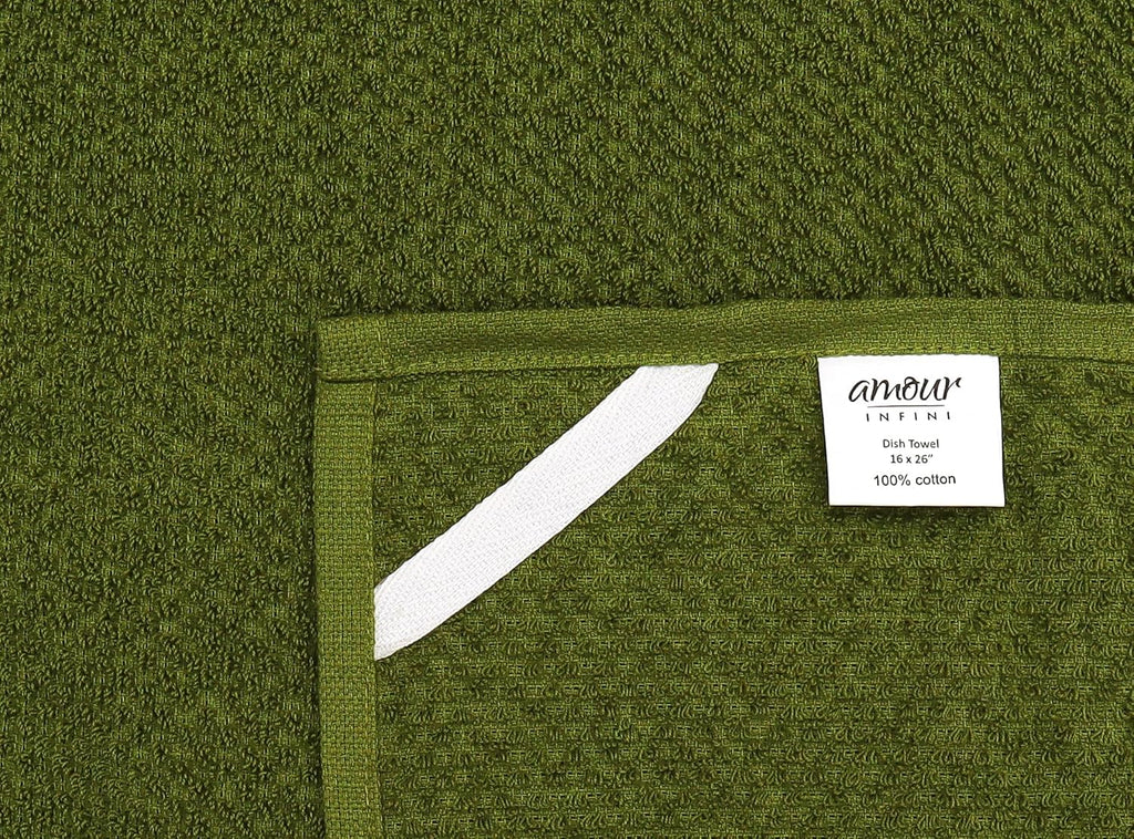 AMOUR INFINI Kitchen Towels Pack of 4 - Absorbent, Quick Drying Premium Cotton Tea Towel - Kitchen Linens 16x28 Inch Dish Towels with Hanging Loop (Green)