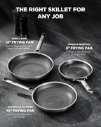 Nonstick Frying Pan Set, Non-Toxic Tri-Ply Hybrid Ceramic Skillet 3 Piece, 8, 10 & 12 Inch Stainless Steel Pans, PFAS/PFOA/PTFE Free, Metal Utensil Safe, Dishwasher & Oven Safe, Induction Compatible