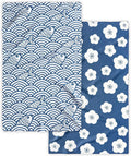 Kitchen Towels, Premium Dish Towels for Kitchen Drying, 18" x 30" Tea Towels, Quick Dry Microfiber Dish Cloths, Ocean Sakura Series, 2-Pack