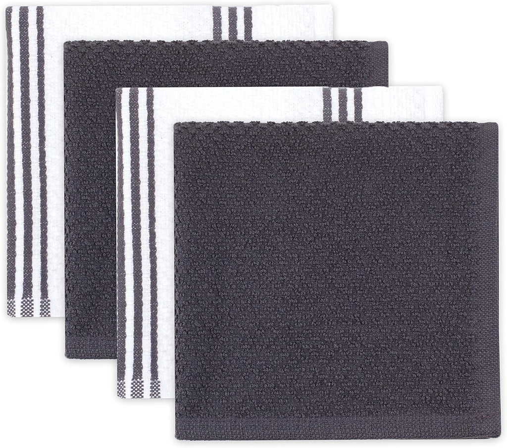 Sticky Toffee 9-Piece Kitchen Set – Gray 100% Cotton Terry Dish Towels, Dishcloths, Oven Mitts, and Pot Holders with Non-Slip Silicone Grip, Oeko-Tex Cotton