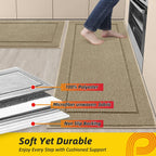 JSEI Non-Slip Kitchen Mats, Self Adhesive No Sliding Kitchen Rugs Set of 2, Washable Absorbent Floor Mat for Kitchen, Bathroom, Laundry Room, Bedroom, 24”x36”+24”x60”, Beige, Rectangular Pattern