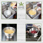 (8-QT) Aluminum Colander with Handles and Base Heavy Duty Commercial Grade