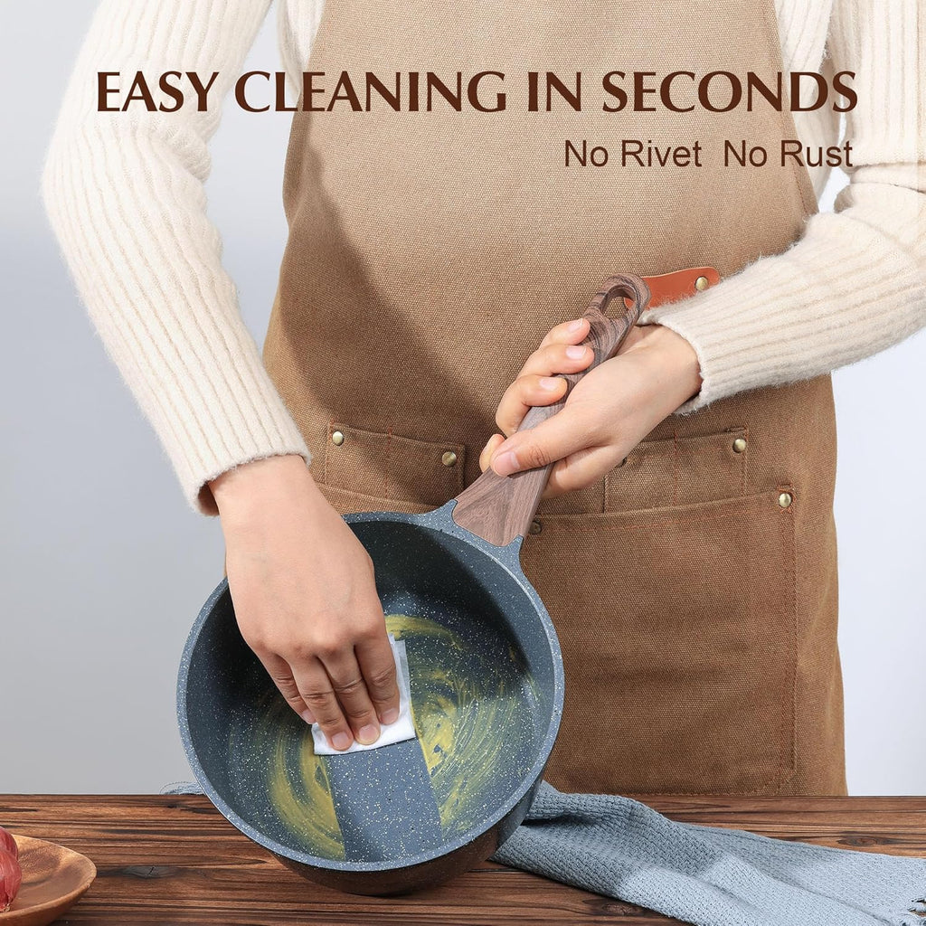 SENSARTE Nonstick Sauce Pan with Lid Saucepan Set, Swiss Granite Coating Sauce Pot Kitchen Cooking Pot, Induction Comptable, Free of Intentionally Added PFOA, 1.5 + 2.5 QT