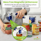 Spring Chef Stainless Steel Can Opener - Manual with Soft Grip Handles, Easy Turn, Heavy Duty Hand Can Openers for Seniors with Smooth Edge - Magnetic Lid Remover - Sapphire