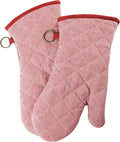 1 Pair Yarn Dyed Oven Mitts 100% Cotton Heat Resistant 470 Degree Gloves Men Women Cooking Baking Barbecue BBQ Microwave Crafting Machine Washable Pot Holders Mittens (red2)