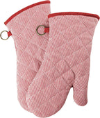 1 Pair Yarn Dyed Oven Mitts 100% Cotton Heat Resistant 470 Degree Gloves Men Women Cooking Baking Barbecue BBQ Microwave Crafting Machine Washable Pot Holders Mittens (red2)