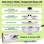 Eggssentials Egg Poacher Pan Nonstick Poached Egg Maker, Stainless Steel Egg Poaching Pan, Poached Eggs Cooker Food Grade Safe PFOA Free with Spatula