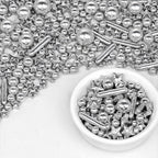 Silver Pearl Rods Star Sugar Sprinkles, Silver Sprinkles for Cake, Edible Pearls Baking Candy, 150g/5.29oz Mix Size, Cupcake Decoration, Wedding Party Supplies