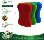 Silicone Scrubbing Pad Sponges by SCRUBIT - Real Silicon Non Scratch Kitchen Scrubber - Non Smell Cleaning Sponges for Kitchen Dishes - Reusable Soft Dish Sponge - Blue Red Green Pads (3 Pack)