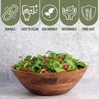 Luxe Designs Wooden Salad Bowl Set - Food Safe & Sustainable Decorative Bowl - Wood Bowl for Fruits, & Salads - Easy to Clean Large Salad Bowls Set w/Spoon, Fork – Wooden Bowls for Food (Natural)