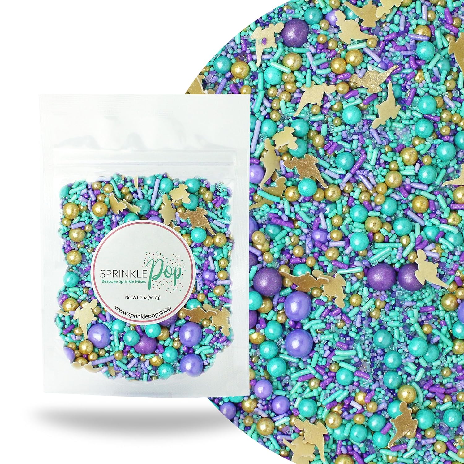 Sprinkle Pop Arabian Princess Sprinkles Mix| Aqua Lavender Purple Sprinkles with ~10 Genie Bottle Toppers and Gold Dragees| Girl Birthday Decorating Sprinkles Made in USA for Cake Cookie Cupcakes, 2oz