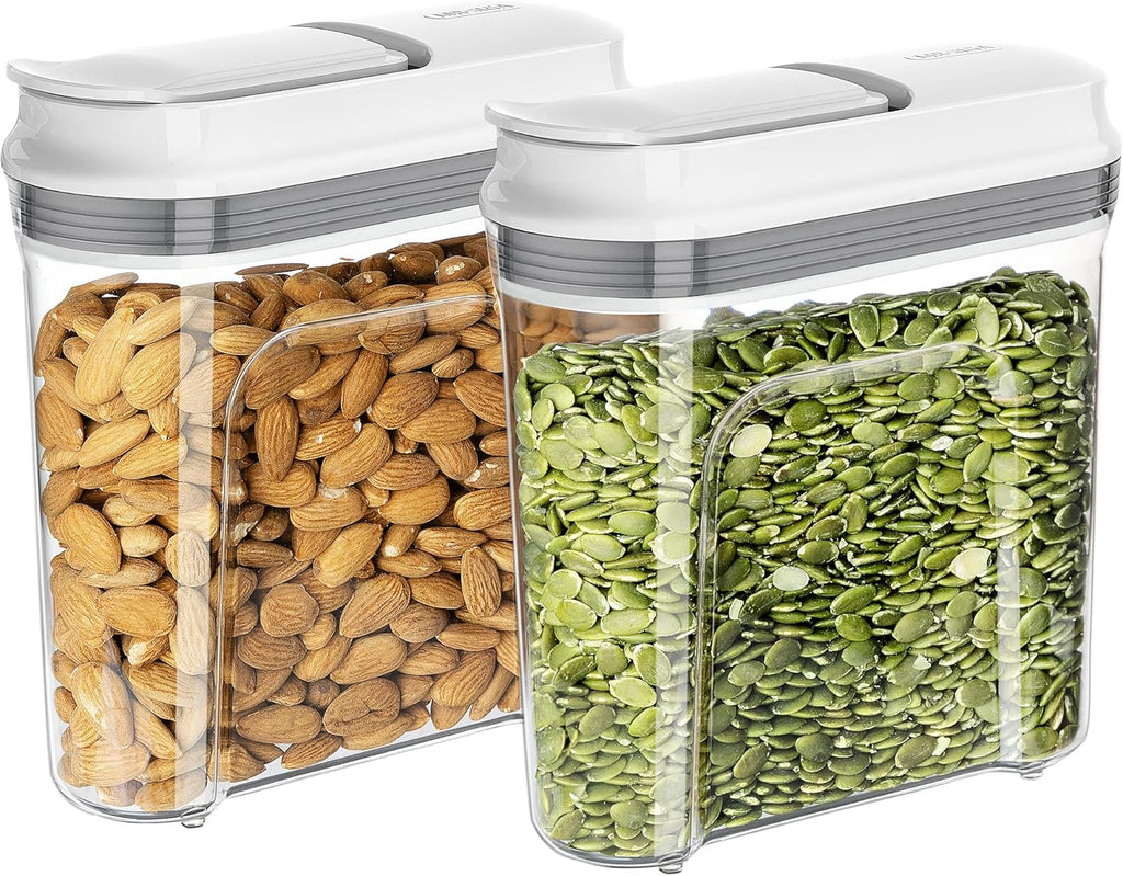 MR.SIGA Airtight Cereal Dispenser Set, Storage Containers for Dry Goods, Nuts, Beans, Snacks, BPA Free, 1.3 L / 1.37 Qt, Small, Clear, 2 Pack