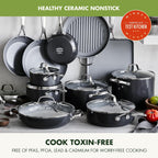 GreenPan 22 Piece Valencia Pro Ceramic Nonstick Cookware Set, PFAS-Free, Induction Ready, Hard Anodized Pots & Pans with Lids, Compatible on All Cooktops, Dishwasher & Oven Safe, Gray