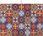 Talavera Mexican Tiles Dish Drying Mat for Kitchen Counter Microfiber Absorbent Dish Kitchen Drying Mat Draining Reusable Washable for Dishes/Utensils/Counterto