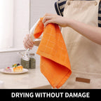 Homaxy 100% Cotton Terry Kitchen Towels(Orange, 13 x 28 inches), Checkered Designed, Soft and Super Absorbent Dish Towels, 6 Pack