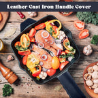 Baderke 4 Pcs Leather Cast Iron Handle Cover Handmade Leather Heat Resistant Skillet Handle Set Pot Holder for Hot Frying Pans, Pots(Blue)