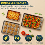 Baker’s Signature Stainless Steel Cookie Sheet Pan, Stainless Steel Baking Sheet Set of 3, Mirror Finish, Non-Stick, Rust Resistant, BPA Free, Dishwasher Safe, 9/12/16 Inch