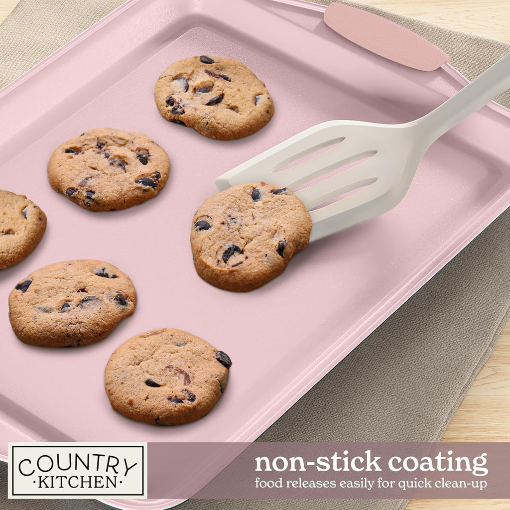 Country Kitchen Nonstick Stackable Bakeware Set - Heavy Duty, Durable, Easy Release Baking Set, Pink, 4 Pcs