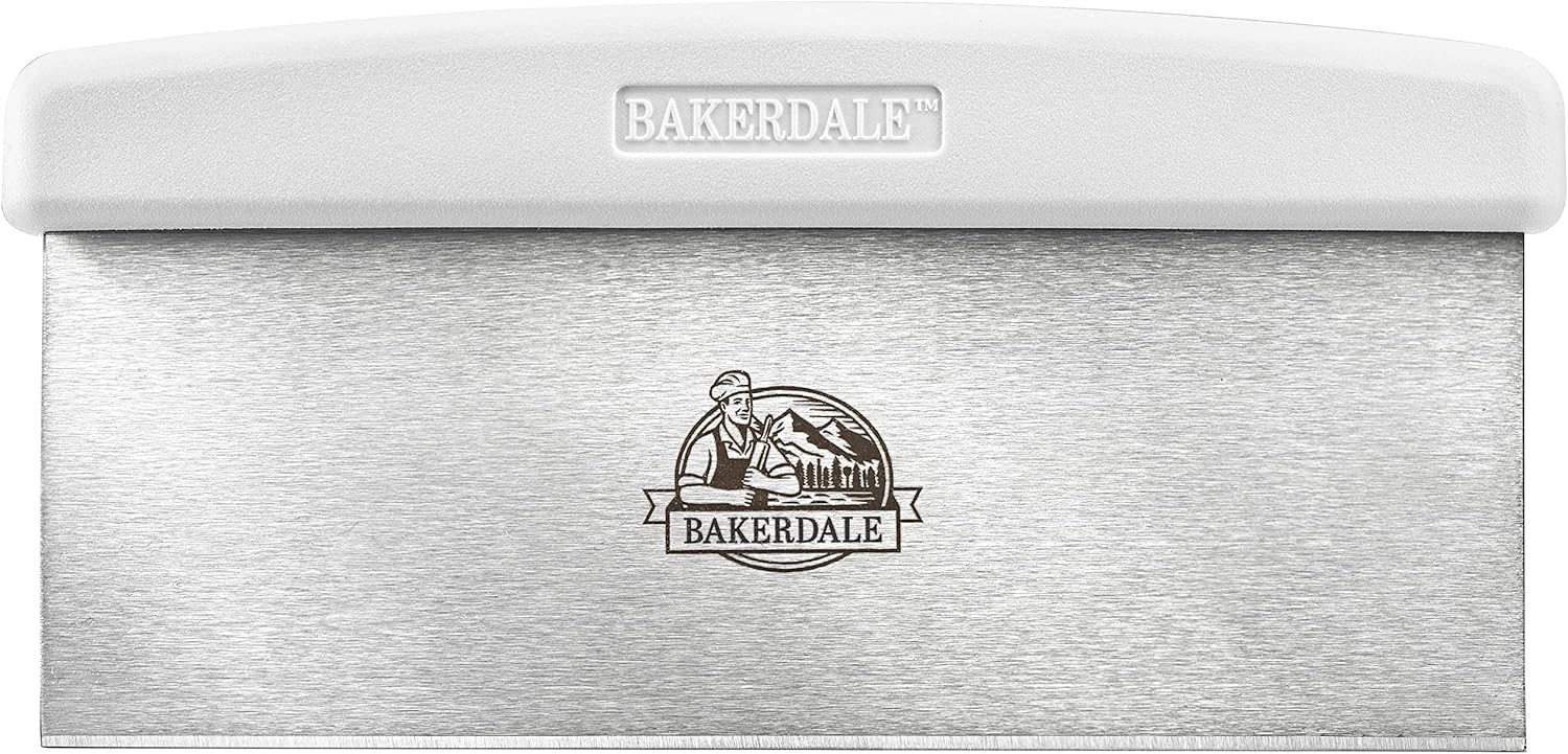 Bakerdale Large Bench/Dough/Cake Scraper, Icing Smoother Spreader, 10-inch Long Stainless Steel Blade, with white Polypropylene Handle