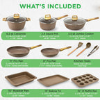 Nutrichef 22-Piece Black Marble Non-Stick Cookware and Bakeware Set - Professional Home Kitchen Collection with Multi-Sized Pots, Pans, and Heat-Resistant Tools