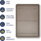 Ultra Cuisine Wire Rack Baking Sheet Pan Set - Half Sheet Pan Set with 100% Stainless Wire Rack - Dishwasher Safe - Steel Reinforced Rim - Aluminum Cooling racks for Cooking and Baking - Champagne
