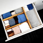 Utoplike Bamboo Dresser Drawer Dividers, 4'' High Adjustable Drawer Organizers for Clothing, Spring Loaded, Works in Kitchen, Bathroom, Bedroom, Drawer, Desk, 4 pcs