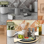 Decorative 3D Art Ceramic Lazy Susan for Table Top, 10.2" Boho Oak Wooden Lazy Susan Turntable Organizer for Dining Table Centerpiece Kitchen Countertop Coffee Table Decor Porcelain Tray Home Crafts