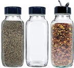 JARMING COLLECTIONS Glass Spice Jars with Shaker Lids - Spice Jars 16 oz for Food Storage, Spice Containers for Kitchen Organization and Storage, Bottles for Spices (Black - 16 Ounce 3 pack)