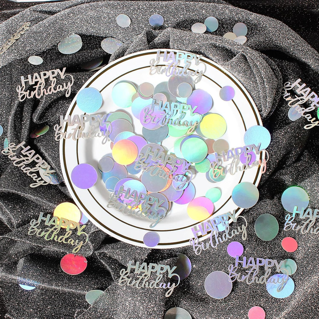 300PC Circle Dots Birthday Confetti for Table Iridescent Happy Birthday Table Scatters Party Decorations