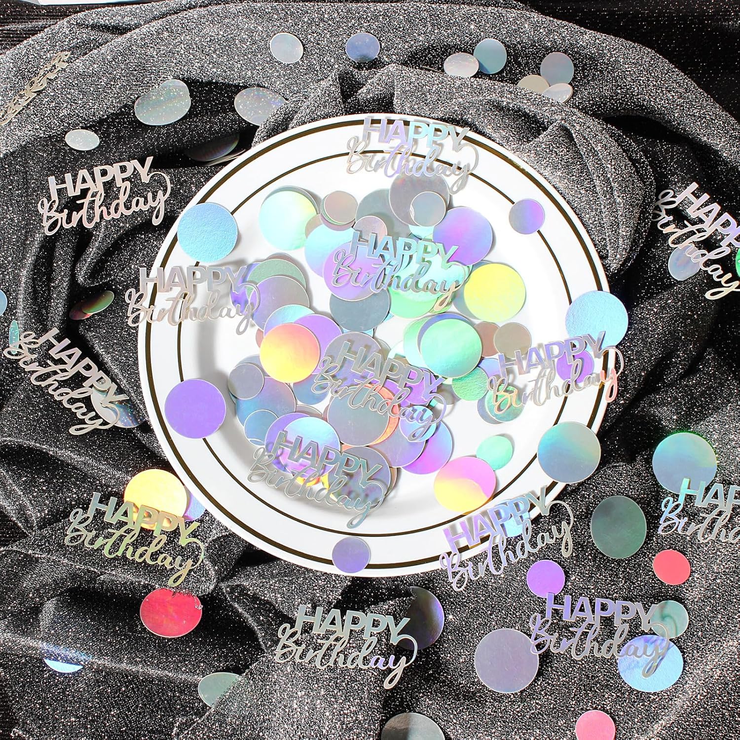 300PC Circle Dots Birthday Confetti for Table Iridescent Happy Birthday Table Scatters Party Decorations