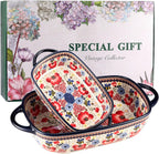 Polish Pottery Style Ceramic Baking Dish Set of 2 – Decorative Casserole Dishes with Handles, Cute Oven-Safe Lasagna Bakeware Gift Set