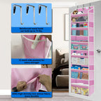 over the door organizer, Solid Bamboo Board (Not Plastic!) 6-Tier Heavy Duty 75LB, 12 Side Pockets, 3 Reinforced Hooks & Anti-Slip Pads, Waterproof & Washable, No Sagging, No Door Damage,Pink
