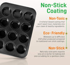 NutriChef Stackable Non-Stick Baking Pan Set – Carbon Steel Bakeware Set w/ Cookie Sheet, Muffin & Loaf Pan, Double Coated for Easy Release, Oven & Dishwasher Safe, Resists Warping, – Easy to Clean