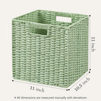 UBBCARE 3 Pack Wicker Basket, 11L×11H×10.5W inch Woven Paper Rope Storage Baskets for shelves, Foldable Cube Storage bin with Handle, Storage Basket for Organizing & Decor, Green